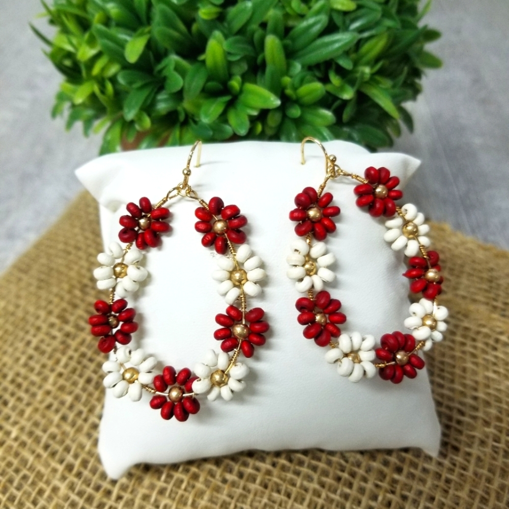 Flower Dangle Hoop Earrings - Picture 4 of 5